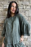 Loom & Thread Pin Tuck Blouse Washed Moss /40=